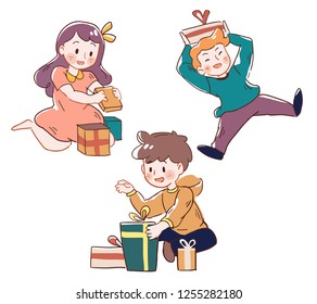 kid smiling because them happy for get gift box it's can use for birthday or christmasday or anything special event 