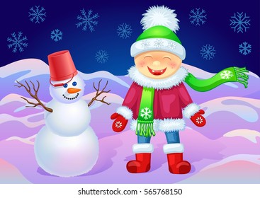 Kid with snowman