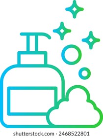 Kid soap hygiene icon with blue and green gradient outline style. soap, child, kid, clean, hygiene, girl, wash. Vector Illustration