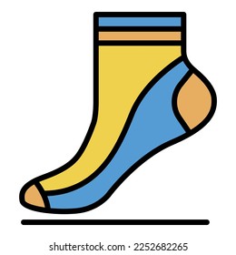 Icono del calcetín infantil. Color plano del icono vectorial de chispa de contorno aislado en blanco