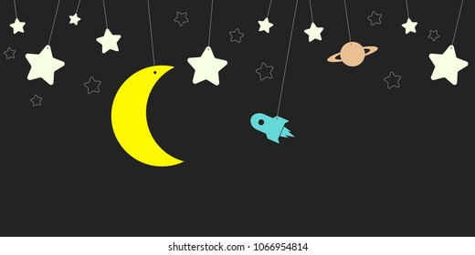 Kid space background with star, moon,  spaceship vector illustration