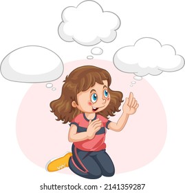 A kid with speech bubble templates on white background illustration