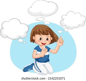 A kid with speech bubble templates on white background illustration