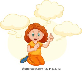 Un niño con plantillas de burbuja de voz en la ilustración de fondo blanco