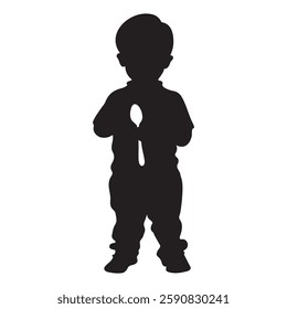 A kid with a spoon in hand silhouette vector illustration