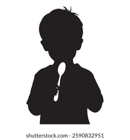 Kid with a spoon in hand silhouette vector illustration