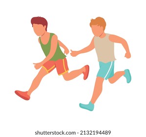 Kid sport isometric composition with characters of running boys in uniform vector illustration
