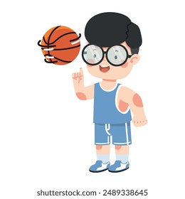 Kid sportswear spinning basketball on his finger