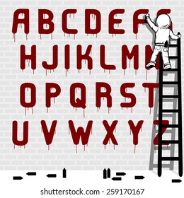 Kid Spray Painting A Graffiti Font Part 1/2 ABC, Vector