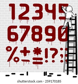 Kid Spray Painting A Graffiti Font Part 2/2 Numbers And Symbols, Vector