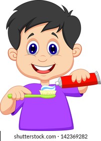 Kid Squeezing Tooth Paste On A Toothbrush