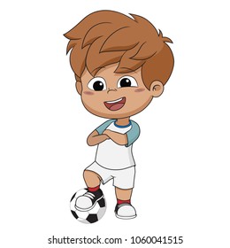 kid stand with ball.Vector and illustration.