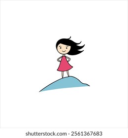a kid standing on a mountain peak