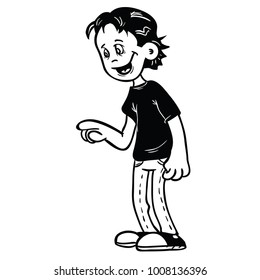 kid standing with pointing finger cartoon illustration isolated on white