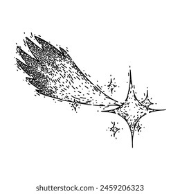 kid star fall hand drawn. wish child, happy dream, boy joy kid star fall vector sketch. isolated black illustration