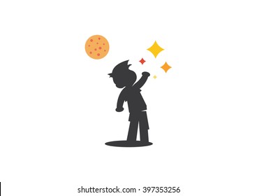 Kid, stars and moon  