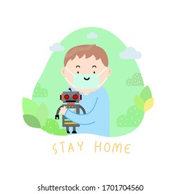 Kid stay at home vector