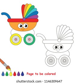 Kid stroller rainbow smiley to be colored, the coloring book for preschool kids with easy educational gaming level.