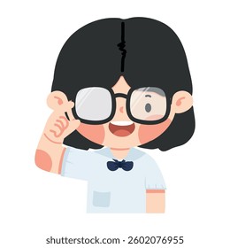 Kid student adjusting her glasses