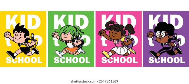 Kid student child character cartoon back to school banner poster illustration concept design