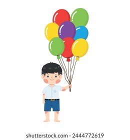 kid student holding balloons cartoon