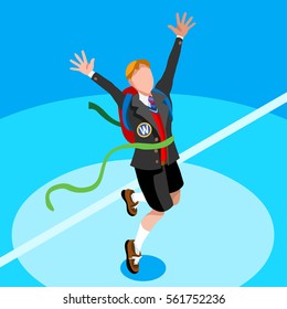 Kid student race school uniform college university admission. People jump for joy test passed. 3D Isometric child person icon set. Creative design vector end school year party illustration collection