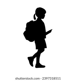 Kid student silhouette, students, education in back to school vector illustration, primary school student walking silhouette	
