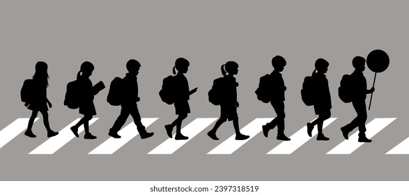 Kid student silhouette, students, education in back to school vector illustration, primary school student walking silhouette	
