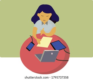 A kid study at home with the help of gadgets