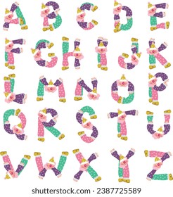 Kid style alphabet written with cute clown shapes.	