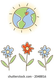 Kid style earth and flowers