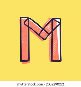 Kid style letter M logo hand-drawn with a marker with paint shift effect. Vector cartoon typeface for fun zone decoration, children's collages, a toy company, cute art posters, etc.