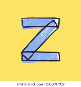 Kid style letter Z logo hand-drawn with a marker with paint shift effect. Vector cartoon typeface for fun zone decoration, children's collages, a toy company, cute art posters, etc.