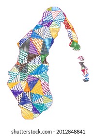 Kid style map of Aitutaki. Hand drawn polygons in the shape of Aitutaki. Vector illustration.