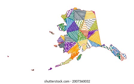 Kid style map of Alaska. Hand drawn polygons in the shape of Alaska. Vector illustration.