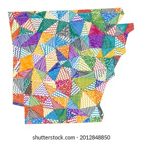 Kid style map of Arkansas. Hand drawn polygons in the shape of Arkansas. Vector illustration.