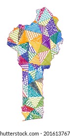 Kinderplan von Benin. Handgezeichnete Polygone in der Form von Benin. Vektorgrafik.