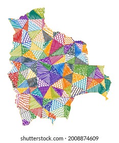 Mapa de estilo infantil de Bolivia. Polígonos dibujados a mano en la forma de Bolivia. Ilustración vectorial.