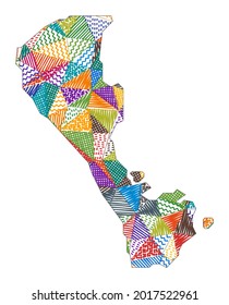 Kid style map of Boracay. Hand drawn polygons in the shape of Boracay. Vector illustration.