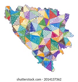 Kid style map of Bosnia. Hand drawn polygons in the shape of Bosnia. Vector illustration.