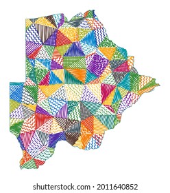 Kid style map of Botswana. Hand drawn polygons in the shape of Botswana. Vector illustration.