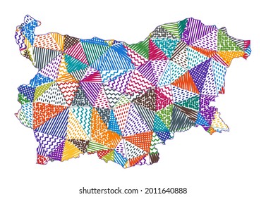 Mapa del estilo infantil de Bulgaria. Polígonos dibujados a mano en forma de Bulgaria. Ilustración vectorial.