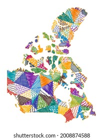 Kid style map of Canada. Hand drawn polygons in the shape of Canada. Vector illustration.