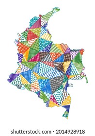 Kid style map of Colombia. Hand drawn polygons in the shape of Colombia. Vector illustration.