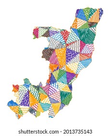 Kid style map of Congo. Hand drawn polygons in the shape of Congo. Vector illustration.