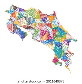 Kid style map of Costa Rica. Hand drawn polygons in the shape of Costa Rica. Vector illustration.