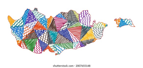 Kid style map of Cyprus. Hand drawn polygons in the shape of Cyprus. Vector illustration.