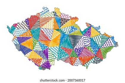 Mapa de estilo infantil de la República Checa. Polígonos dibujados a mano en forma de República Checa. Ilustración vectorial.