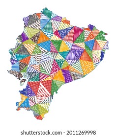 Kid style map of Ecuador. Hand drawn polygons in the shape of Ecuador. Vector illustration.