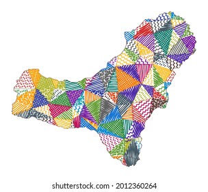 Kid style map of El Hierro. Hand drawn polygons in the shape of El Hierro. Vector illustration.